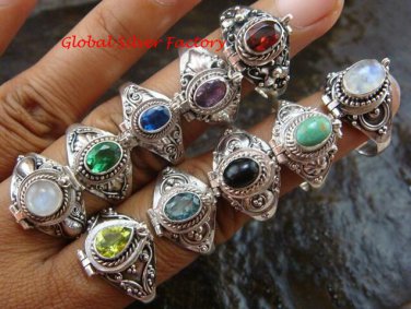 10x Wholesale Silver Style  Bali Keepsake / Poison Rings - Various Stones & Styles SSB-340-GSF