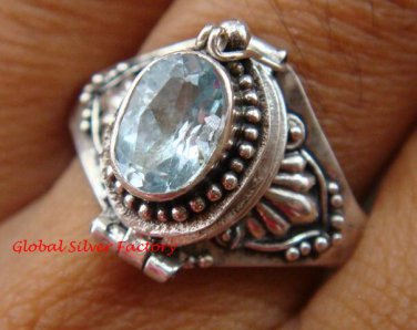 925 Silver Balinese Keepsake Poison Locket Ring Blue Topaz LR-638-KT