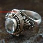 925 Silver Balinese Keepsake Poison Locket Ring Blue Topaz LR-638-KT