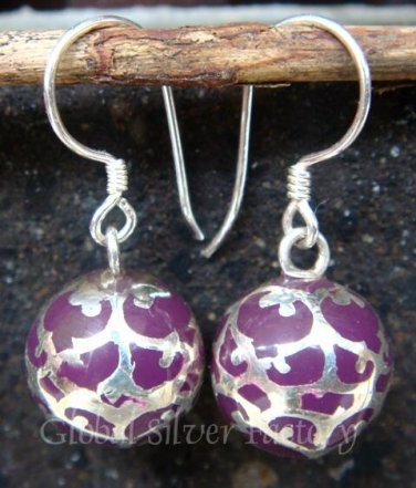 925 Silver Filigree Purple Chime Ball Earrings CBE-104a-KA
