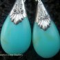 925 Silver Synthetic Turquoise Teardrop Earrings SJ-150-KT