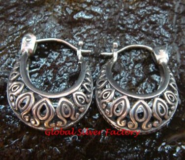 Sterling Silver Filigree  Round Hoop Earrings SE-202-KT