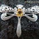 925 Silver Citrine Dragonfly Brooch Pendant BC-135-KT