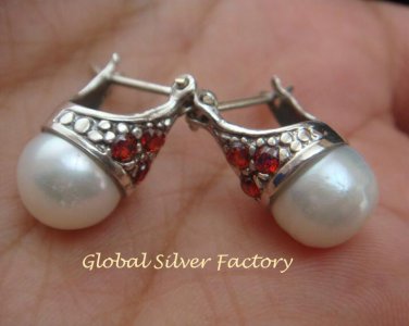 Silver Pearl and Garnet Earrings ER-719-KA