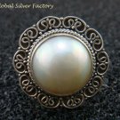 Sterling Silver White Mabe Pearl Cocktail Ring RI-403-KT