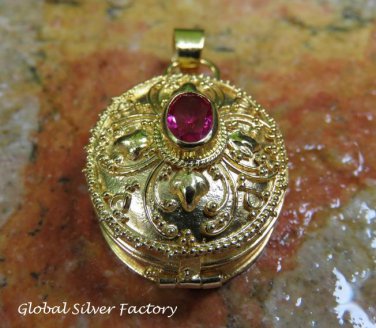 22k Gold Plated Synthetic Ruby Locket Pendant GPP-111-KT