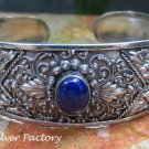 Large Sterling Silver & Lapis Lazuli Bali Hammered Cuff Bangle SBB-447-KA