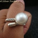Rope Design Sterling Silver & Pearl Ring RI-460-NY