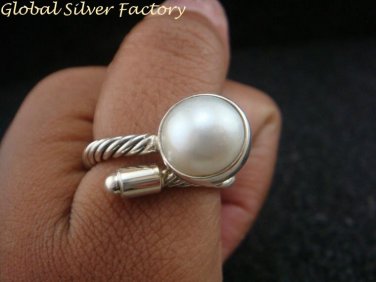Rope Design Sterling Silver & Pearl Ring RI-460-NY