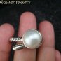 Rope Design Sterling Silver & Pearl Ring RI-460-NY