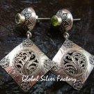 Ornate Sterling Silver & Peridot Bali Designer Earrings ER-674-KT