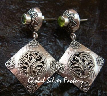Ornate Sterling Silver & Peridot Bali Designer Earrings ER-674-KT