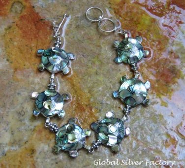 Silver and Paua Shell Turtle Bracelet SBB-439-KA