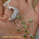 Silver Peacock & Peridot Brooch BC-127-KT