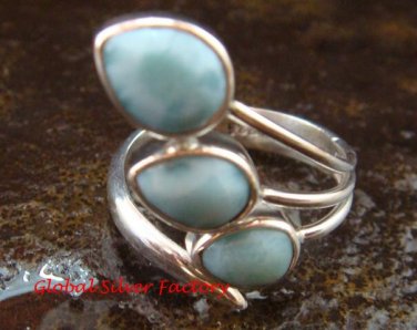 925 Sterling Silver Three Larimar Ring RI-390-NY