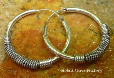 Bali Style Sterling Silver 30-mm Endless Hoop Earrings SE-255-KA