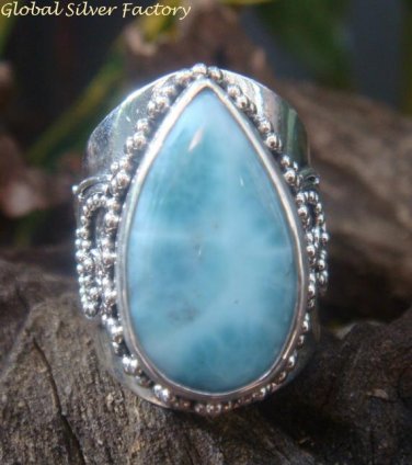 Large Sterling Silver & Natural Larimar Gemstone Ring RI-482-KT