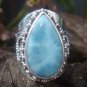 Large Sterling Silver & Natural Larimar Gemstone Ring RI-482-KT