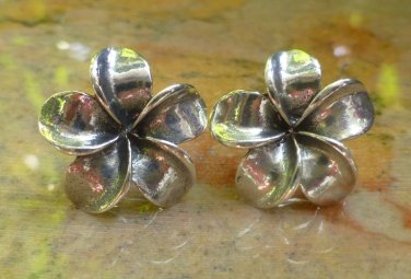 Sterling Silver Frangipani Plumeria Stud Earrings SE-253-KA
