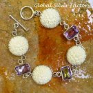 Silver and Amethyst Carved Bone Flower Bracelet BB-100-KT