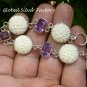 Silver and Amethyst Carved Bone Flower Bracelet BB-100-KT