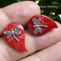 Red Coral Dragonfly Earrings in Sterling Silver ER-785-KT