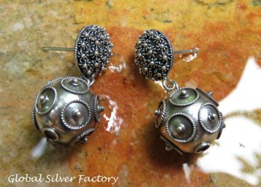 Silver Balinese Design Dangle Earrings SE-263-KA