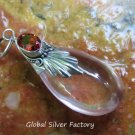 Silver and Synthetic Rose Quartz Teardrop Pendant SJ-228-KA