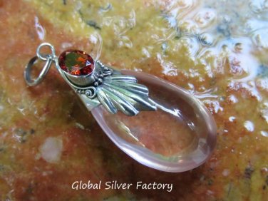 Silver and Synthetic Rose Quartz Teardrop Pendant SJ-228-KA