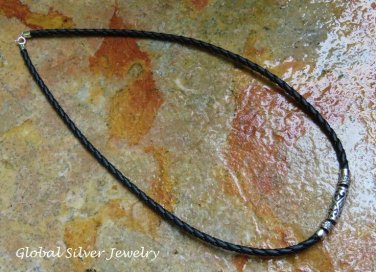 Silver and Woven Leather Necklace SCC-182-KA