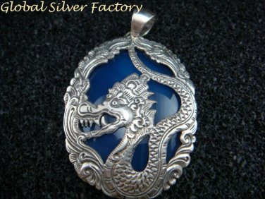 Silver and Blue Agate Dragon Pendant SP-717-KA