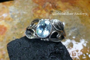 Silver and Topaz Leaf Design Gemstone Ring RI-501-KT