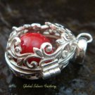Red Flower Leaf Harmony Ball Pendant HB-324-KT
