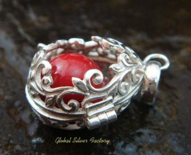 Red Flower Leaf Harmony Ball Pendant HB-324-KT