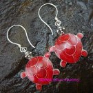 Sterling Silver Red Coral Turtle Earrings ER-594-KA