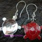 Sterling Silver Red Coral Turtle Earrings ER-594-KA