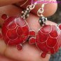 Sterling Silver Red Coral Turtle Earrings ER-594-KA