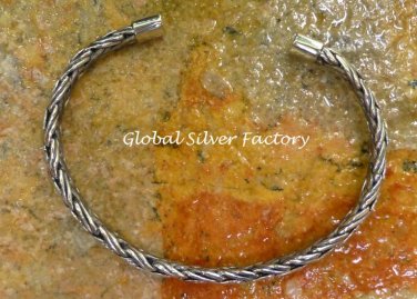 Sterling Silver 5mm Braided Design Cuff Bangle Bracelet SBB-430-KA