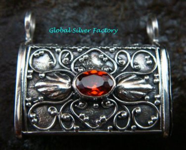 Handcrafted 925 Silver Bali Locket Pendant w/Garnet LP-190-KT