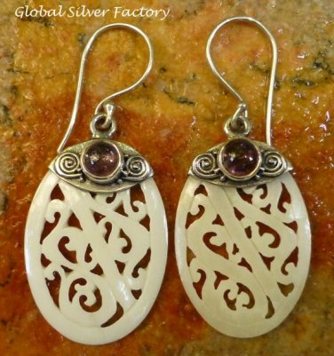 Silver and Tourmaline Filigree Bone Earrings ER-766-KT