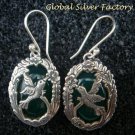 Sterling Silver & Green Agate Carved Bird Earrings ER-721-KA