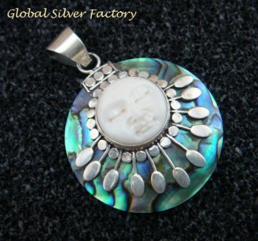 Sterling Silver Paua Shell Moon Face Pendant GDP-1180-KT