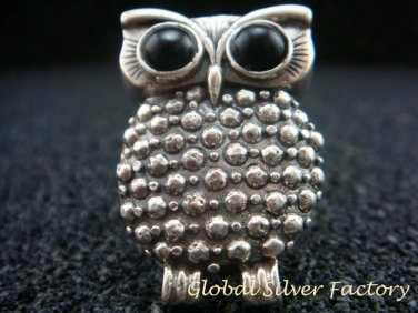Sterling Silver Owl with Black Onyx Ring  RI-445-PS
