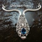Stunning Sterling Silver & Blue Topaz Dragon Pendant + Free Silver Chain SP-674-KA