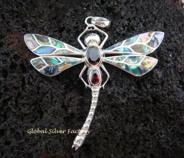 925 Silver Garnet & Paua Shell Dragonfly Pendant BC-132-KT
