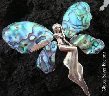 XL Silver & Paua Shell Angel Brooch Pendant BC-117-KT