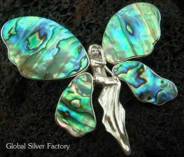 925 Silver Paua Shel Angel Brooch Pendant BC-122-KT