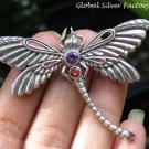 Silver and Mixed Gemstone Dragonfly Brooch BC-180-KA