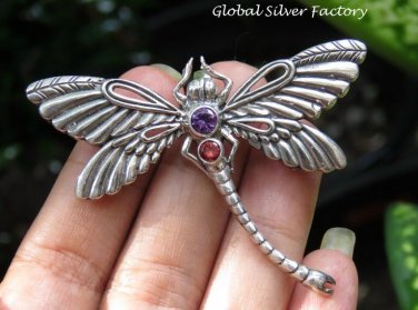 Silver and Mixed Gemstone Dragonfly Brooch BC-180-KA