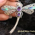 Silver Shell Amethyst Dragonfly Pendant Brooch BC-110-PS